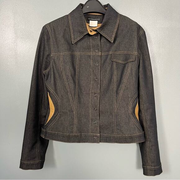 Manigance Paris Vintage Denim Jean Jacket Patchwork Y2K FR Women's Size 10 - Picture 1 of 12
